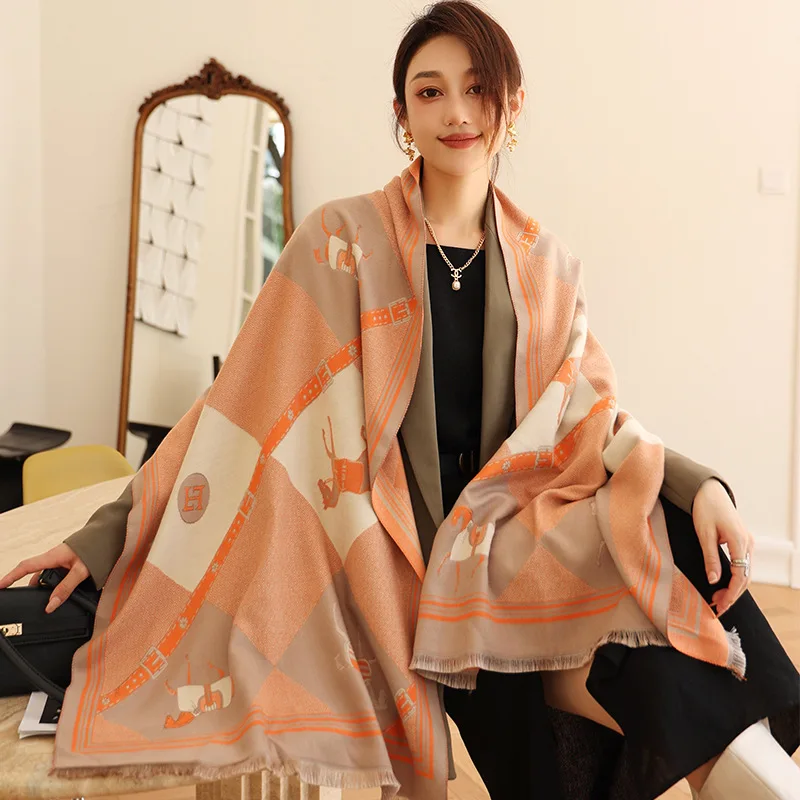 

New Winter Scarf Fashion Carriage Cashmere Blanket Lady Warm Scarves Women's Double-Sided Shawl Thick Bandana Female Pashmina