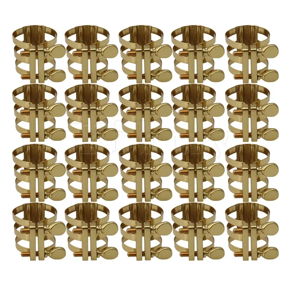20 pcs Yibuy Brass Adjustable Alto Eb Saxophone Ligature Clip for Mouthpieces Golden - Цвет: 20 pcs
