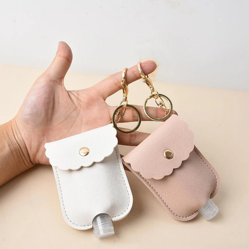 

30ml Portable Empty Leakproof Plastic Travel Bottle for Hand Sanitizer with Tassels Leather Keychain Holder Carriers