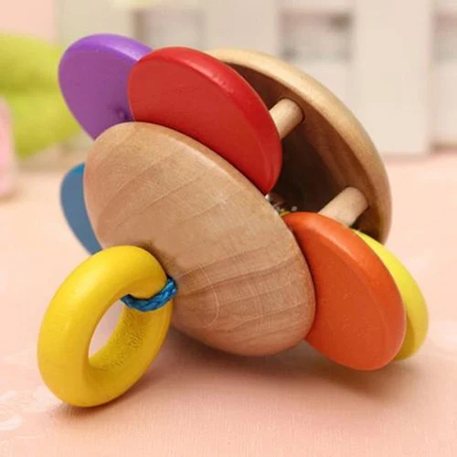 

Cute Baby Kids Colorful Wooden Rattle Toy Handbell Musical Education Bell Toys