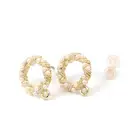 Серьги-гвоздики из цинкового сплава, круглые, золотистые, с белым акриловым искусственным жемчугом, 8 сезонов, 15 мм x 13 мм, 6 шт.