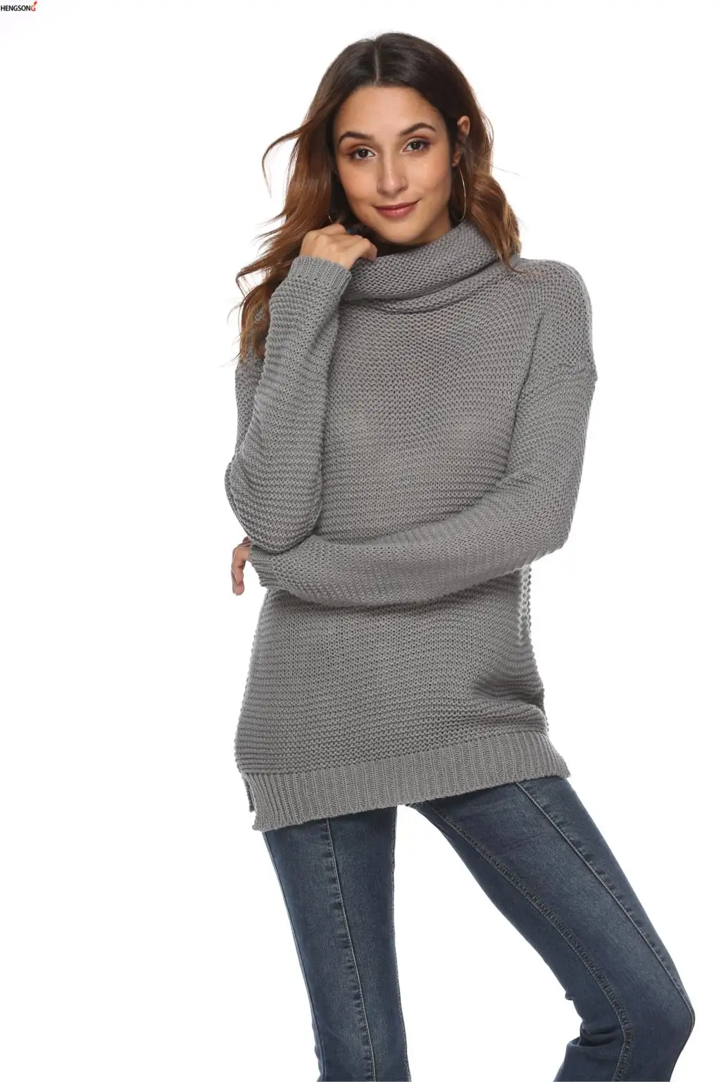 Осенне-зимний свитер с высоким воротником толстый теплый трикотажный пуловер