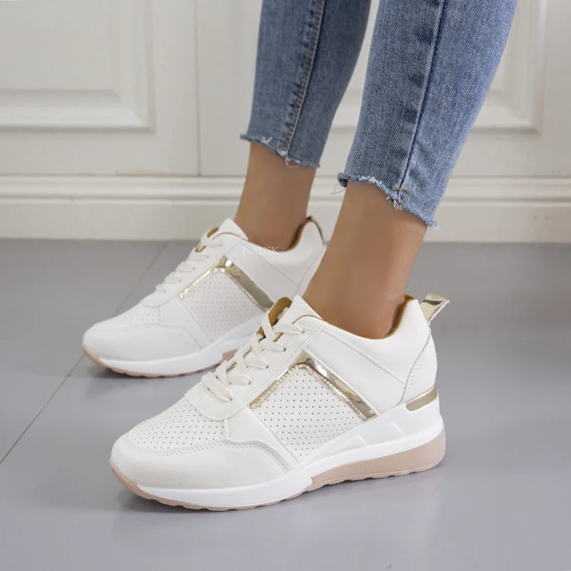 

2021 New Women's Sports Shoes Lace-up Wedge Non-slip Shoes Women's Vulcanized Shoes Casual Thick-soled Comfortable Women's Shoes