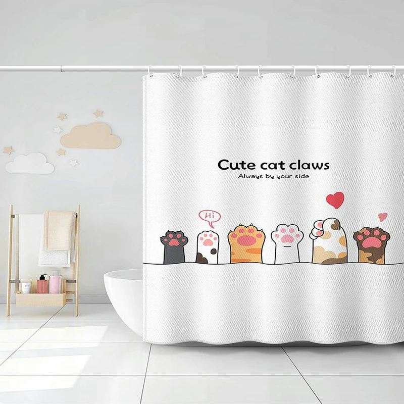 

Cute Cat Claws Painting Shower Curtain Set with 12 Hooks Bathroom Decoration