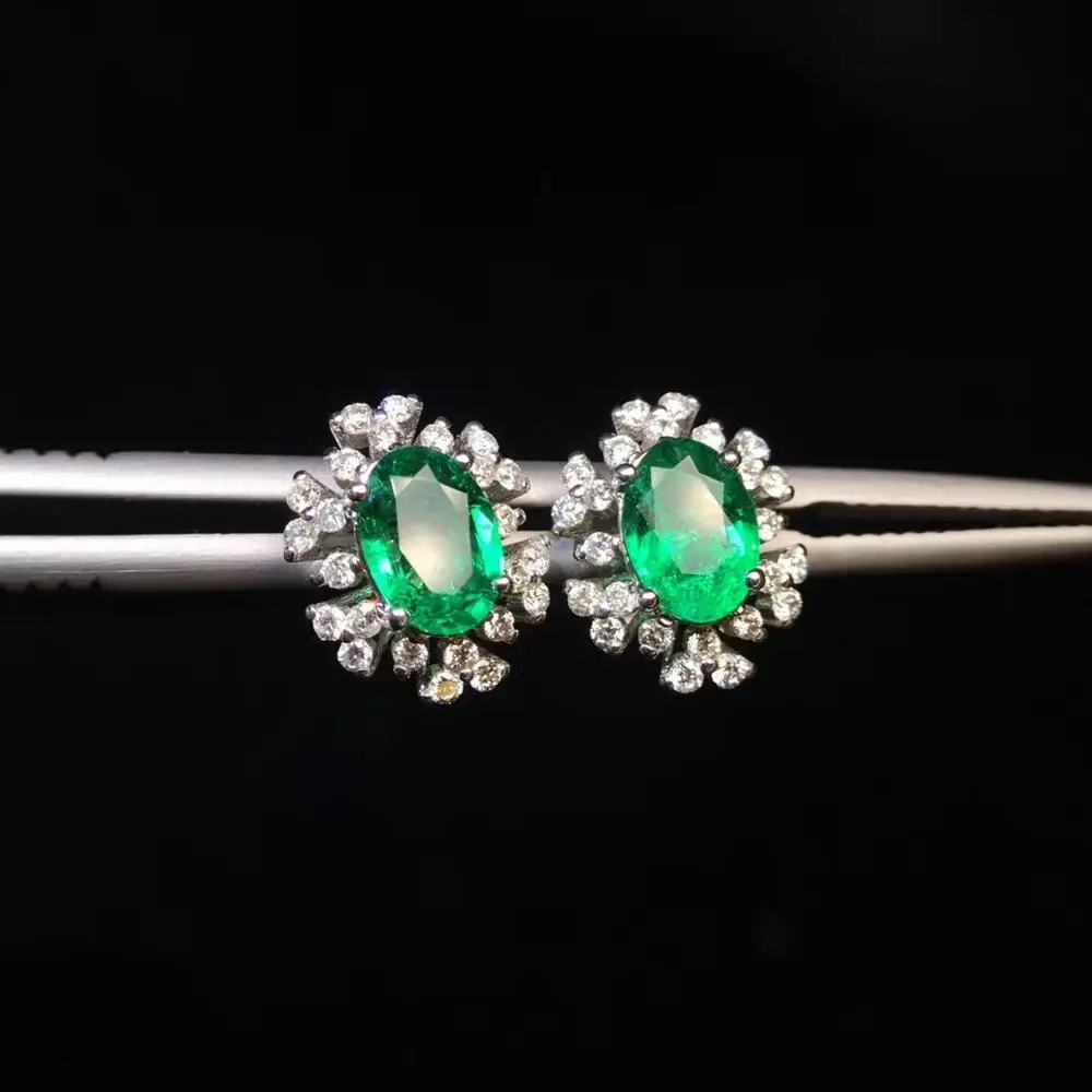 Женские серьги гвоздики с изумрудами ярко зеленые 100% карат|Серьги-гвоздики| |