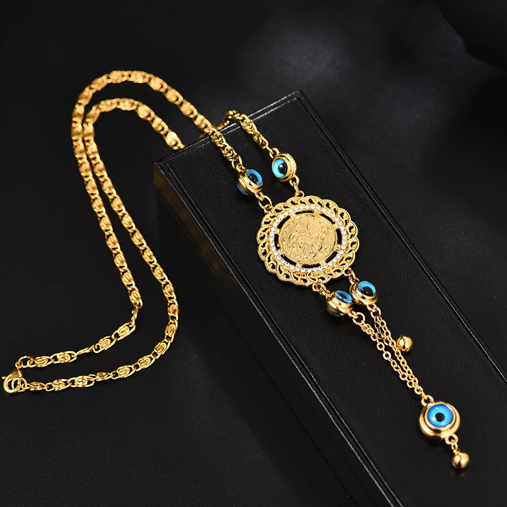 Новые модные золотые турецкий голубой глаз Фатима ладони Necklac для женщин