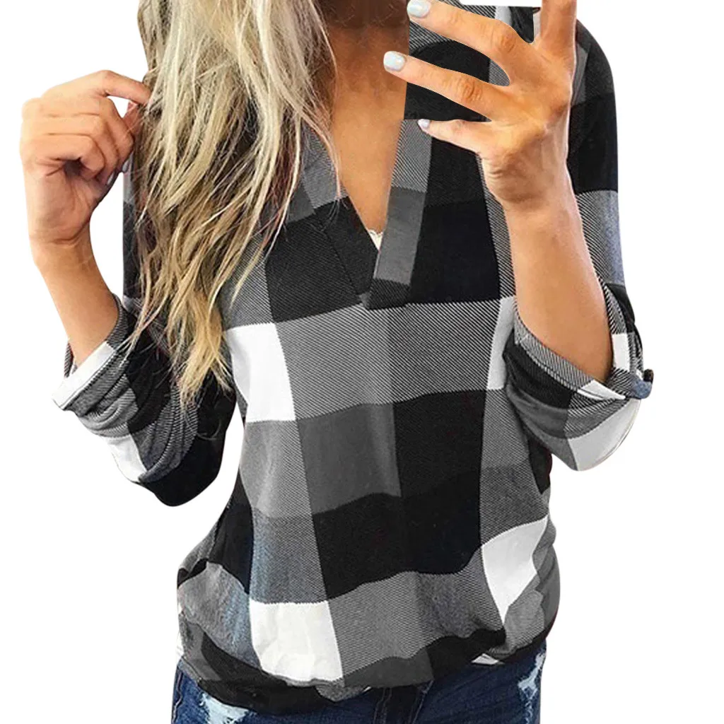 

Women Cotton Long Sleeve Plaid Shirt Women's Slim Casual Shirt Top Fashion Loose Pullover Casual Streetwear Blouse Oversize R5