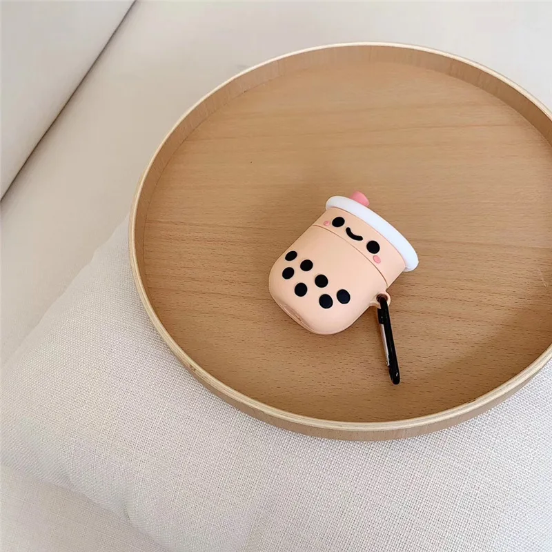 Мультфильм защитный чехол для AirPods милый чехол силиконовый чехол для Apple Airpods 2 уникальный молочный чай йогурт дизайн с брелком