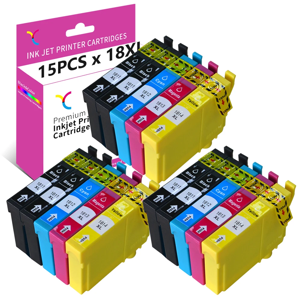 YC-Paquete de 15 cartuchos de tinta para impresora Epson 18XL, recambio de tinta para XP-202, XP-205, XP-212, XP-302, XP-305, XP-315, XP-402, XP-405