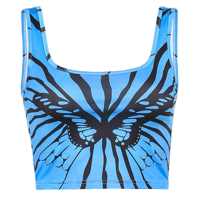 

Women Gothic Punk Summer Crop Tank Top Black Butterfly Printed Slim Camis Vest Harajuku Aesthetic Sleeveless T-Shirts