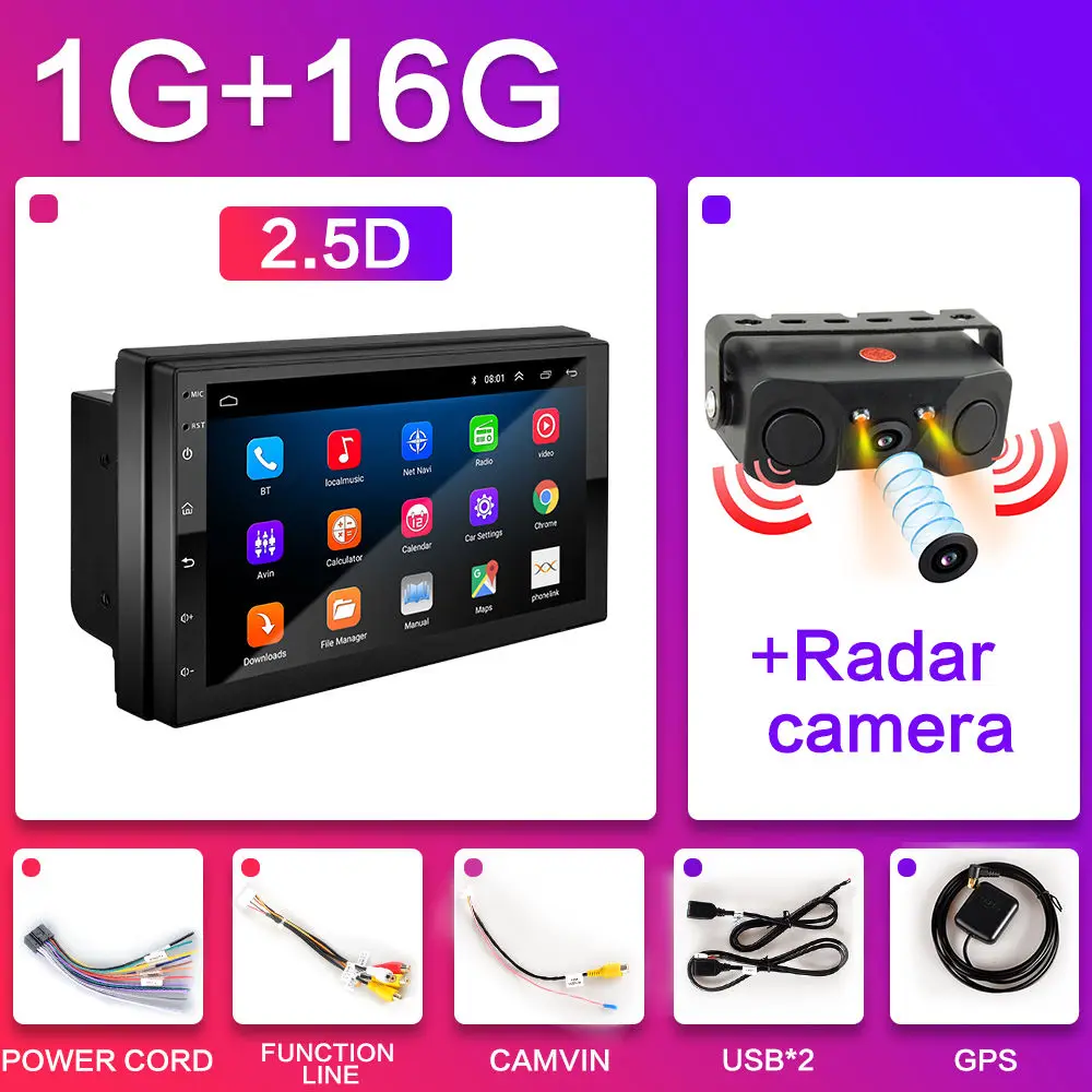 1G-Radar camera 2.5D Android 8,1 Универсальный 2 din " автомобильный навигатор gps Радио автомобильный Радио Навигация Мультимедиа стерео плеер для Toyota Nissan 2DIN - Цвет: 1G-Radar camera