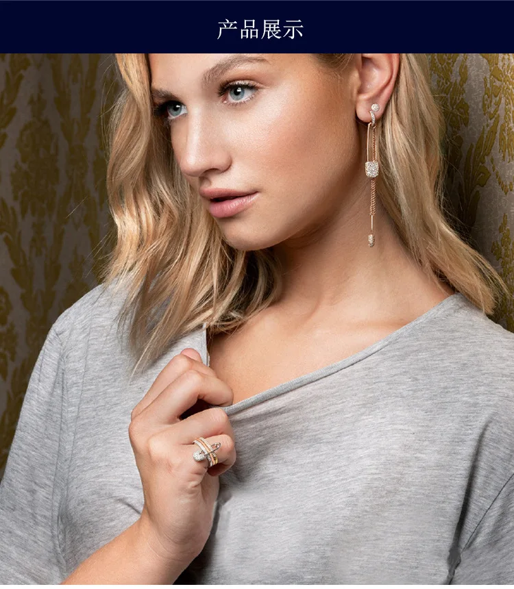 

Exquisite Bright Silver Color Long Pin Broochh Earrings Fashion Cz Rhinestone Jewelry For Women Wholesale Brincos Zk30