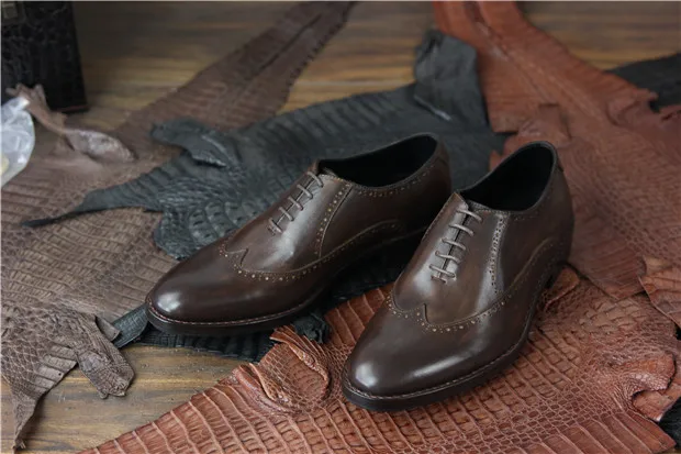 Sipriks Luxury Goodyear Welted Casual Shoes Men's Retro Dark Brown Leather Brogues Wingtip Oxfords Male Wedding Leisure Shoe 46 | Обувь
