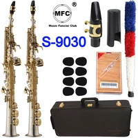 mfc soprano saxophone s 9030 silvering gold key brass sax professional mouthpiece patches pads reeds bend neck