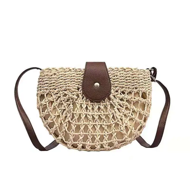 

New straw woven bag female new style Korean fashion wild one-shoulder messenger bag personality semicircle bag