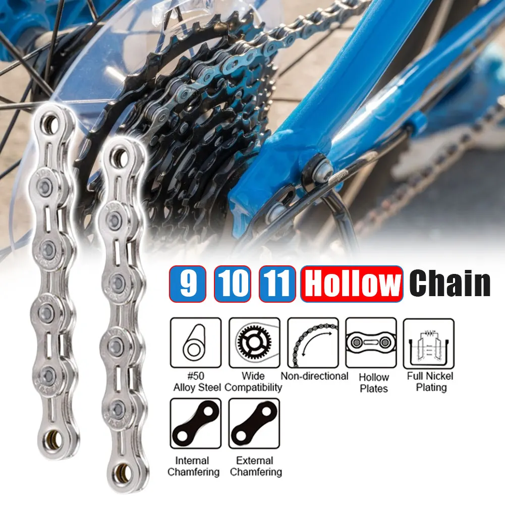 

8/9/10/11 Speed Bicycle Chain Nickel Plated 116 Links Hollow/No Hollow General MTB Road Bike Variable Speed Chain Bicycle Parts