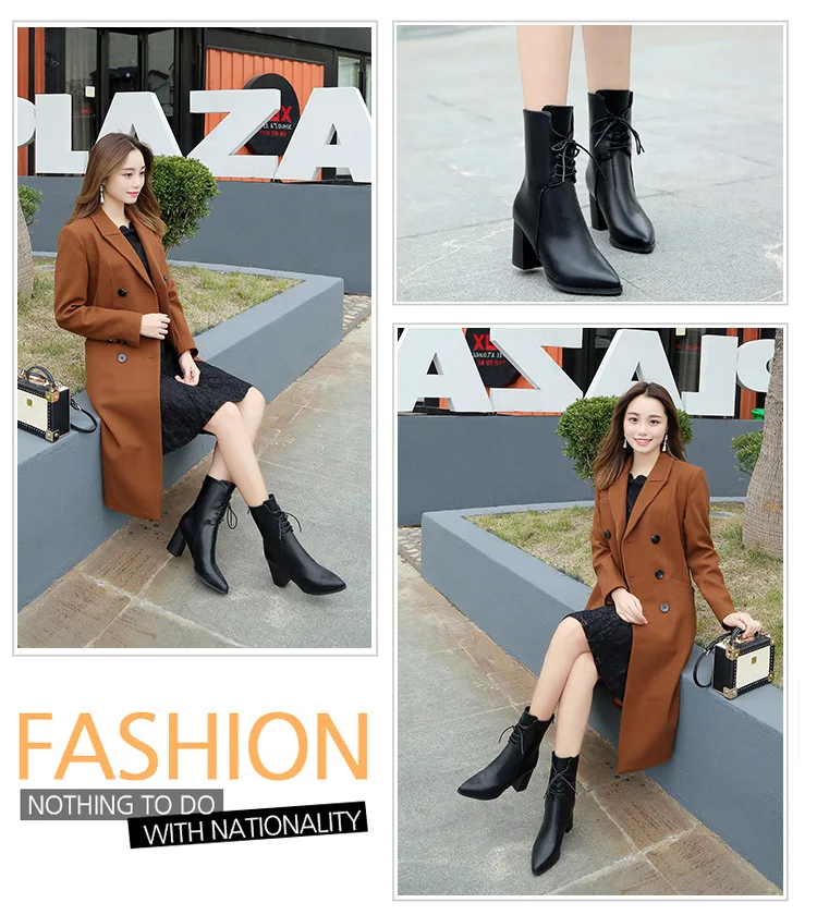 Dropshipping Pointed Toe Women's Boots Green Plush Ankle Keep Warm Winter Boots for Women Autumn High Heel Metal Zipper Leather