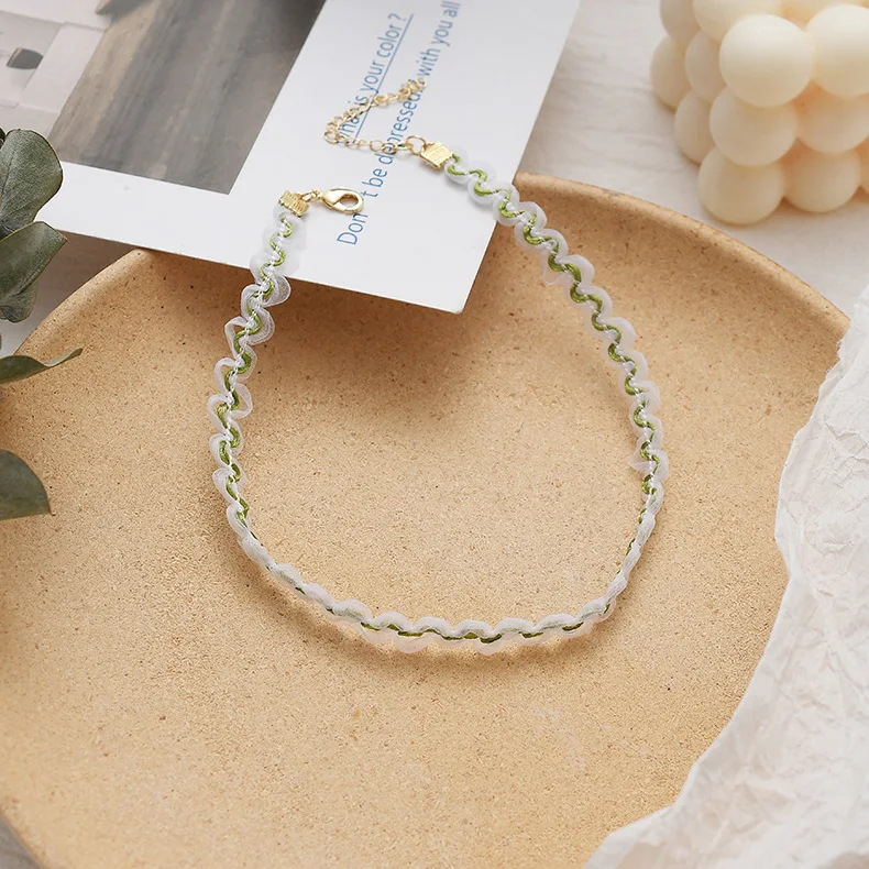 Женский чокер с зеленым кружевом милое ожерелье подвеской в виде цветка для