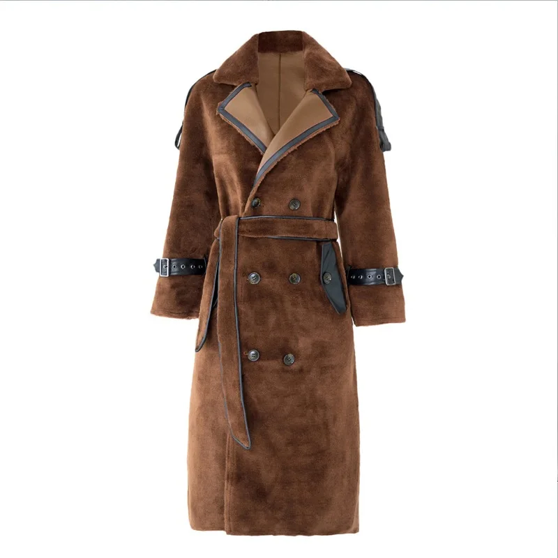 

2021 Winter Women High Quality Faux Lambswool Fur OverCoats Luxury Long Loose Thick Warm Feminino Trench Plus Size Female Coffee