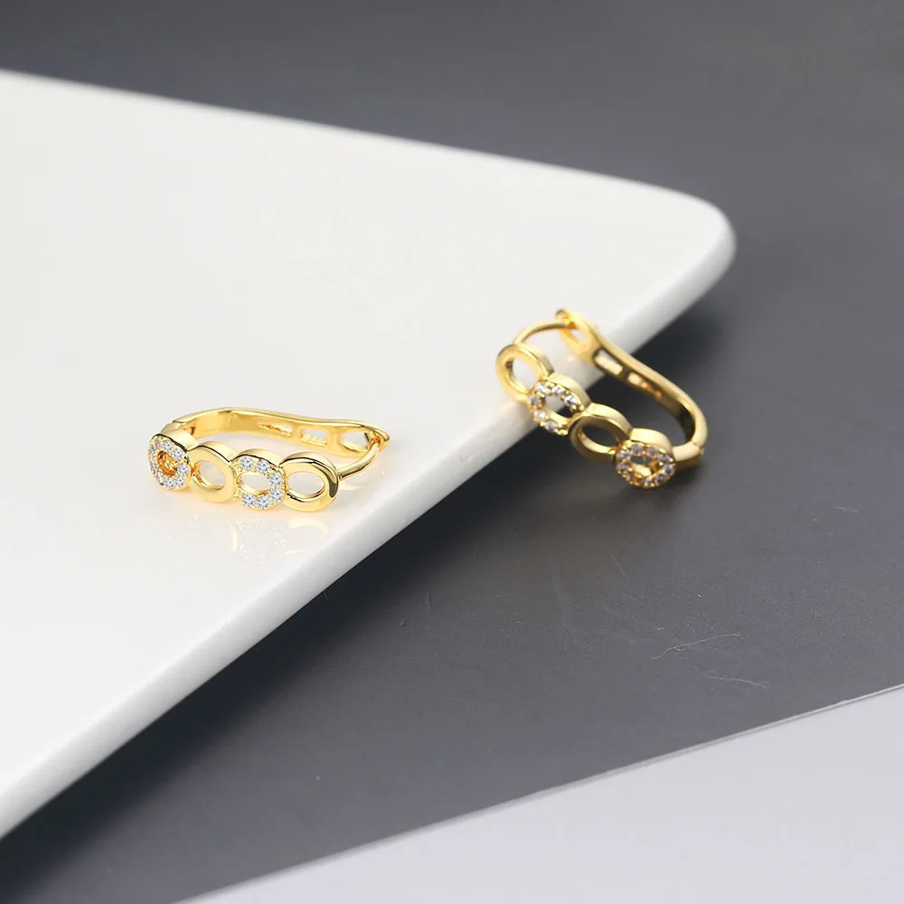 Женские свадебные серьги кольца классического дизайна золотистого цвета с