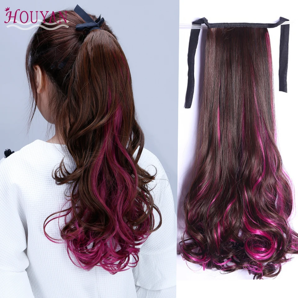 HOUYAN 18Inch Long Curly Hair Ponytail in Gradient Color Big Wave Curl Braid Dye Piece Bandage Style Extension | Шиньоны и парики