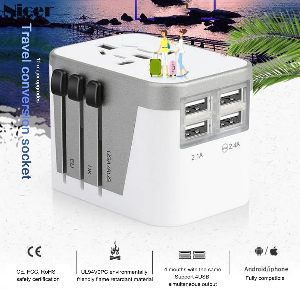 Универсальный дорожный адаптер Все в одном 4 usb порта Международный питания