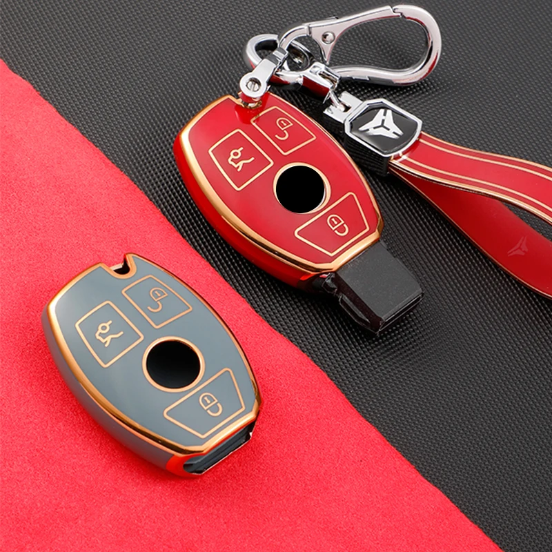 

TPU Gold Edge Car Remote Key Cover Case Bag Shell Holder for Mercedes Benz A B R G Class GLK GLA W176 W204 W251 W463 Protector