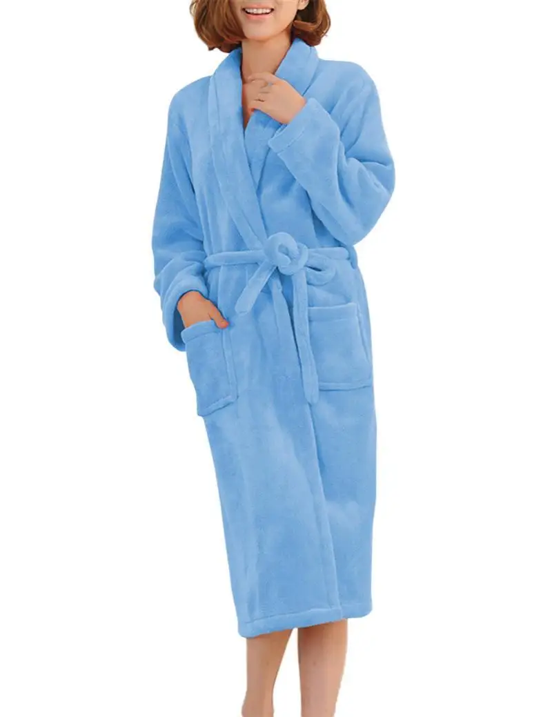 

Bathrobes Women Robe Autumn Winter Warm Long Sleeve Flannel Robe Female Sleepwear Lounges Homewear Pyjamas