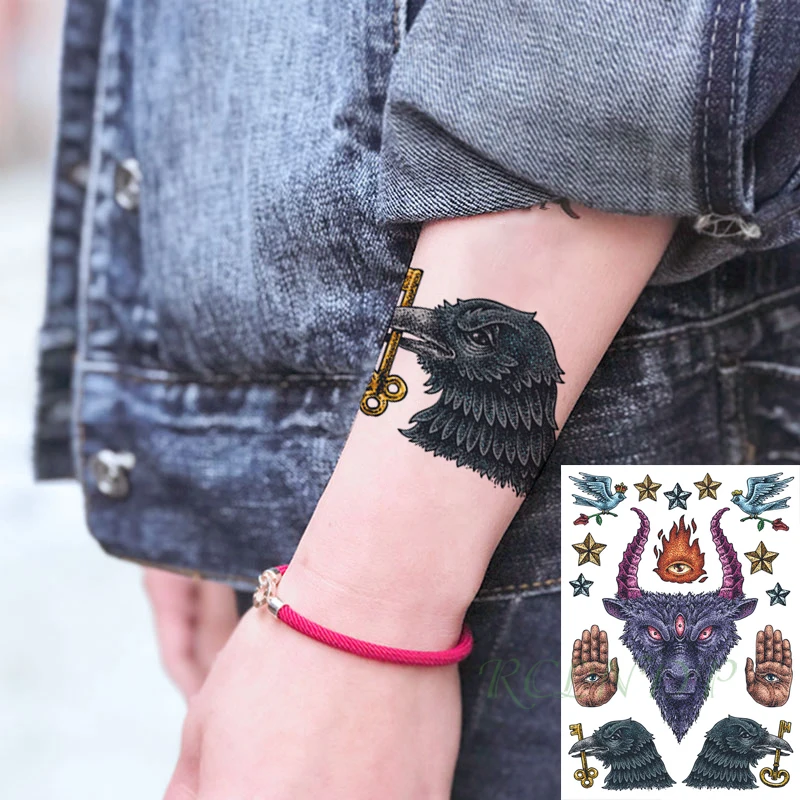 Водостойкая Временная тату-наклейка огненные глаза овечка птица звезда Орл ключ