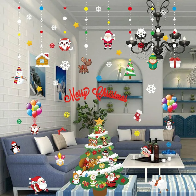 Navidad 2020 Съемные Наклейки на стены сделай сам украшения Рождественские для дома