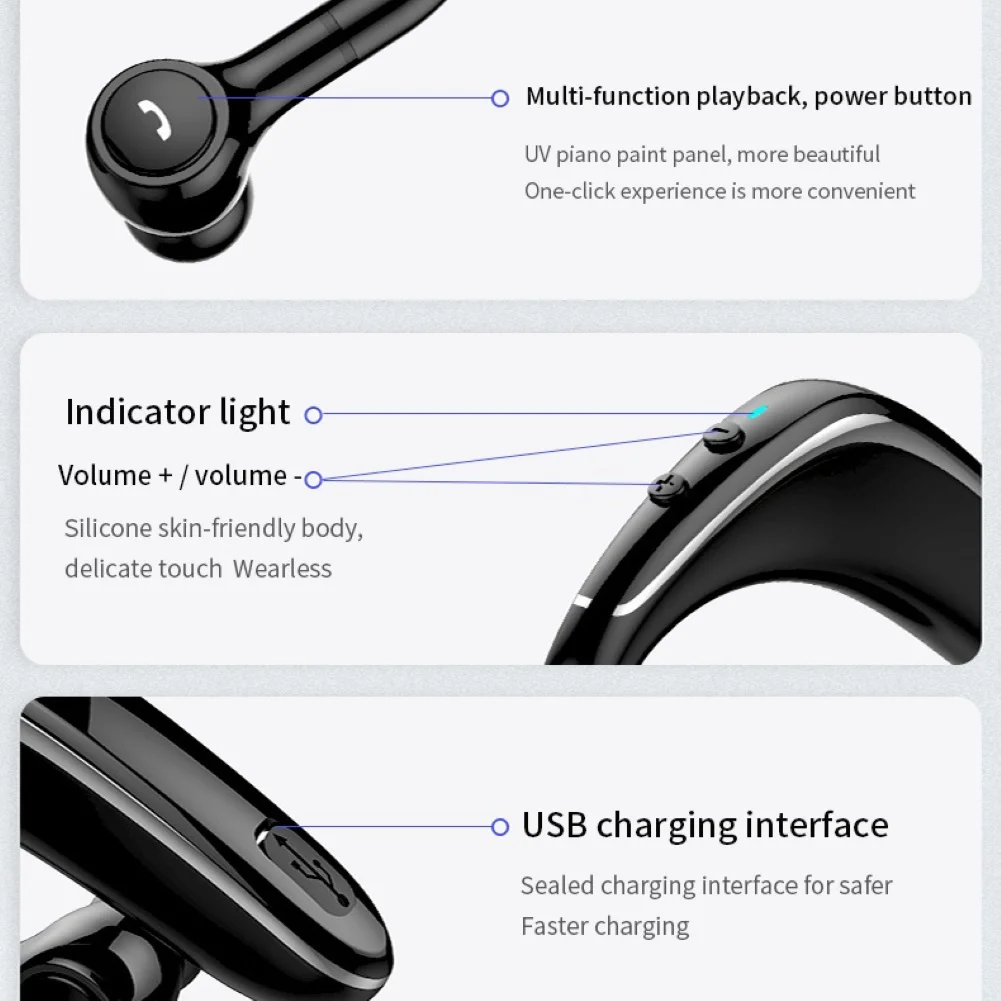 

1Pc Ear Hook Bluetooth 5.0 Stereo Wireless Earphone Headset with Charging Box