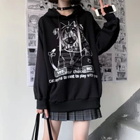 houzhou gothic anime print hoodie women autumn winter harajuku japanese streetwear loose oversized sweatshirt black punk tops