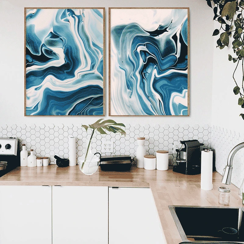 

Abstract Watercolour HD Print Brush Strokes Wall Decor Navy Blue White Canvas Art Modern Minimalist Painting Living Room Decor