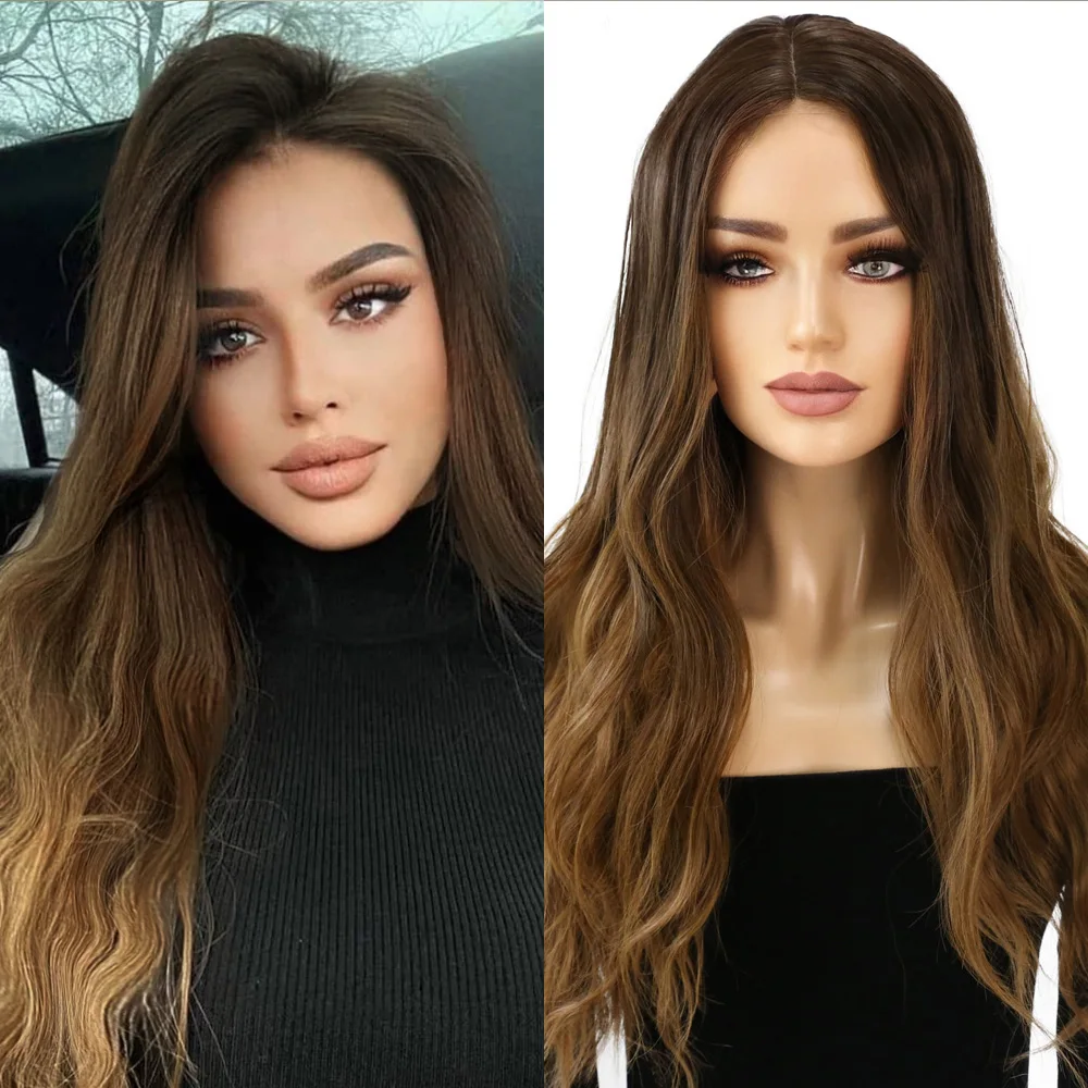 ORIANE Long Brown Ombre Synthetic Lace Wigs For Women Natural Hair Wavy Cosplay Wigs Ash Brown Blonde Heat Resistant Female Wig
