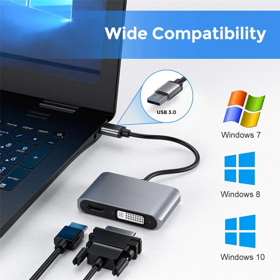 Адаптер USB 3 0 к HDMI DVI двойной usb конвертер Displayport с поддержкой выход синхронизации