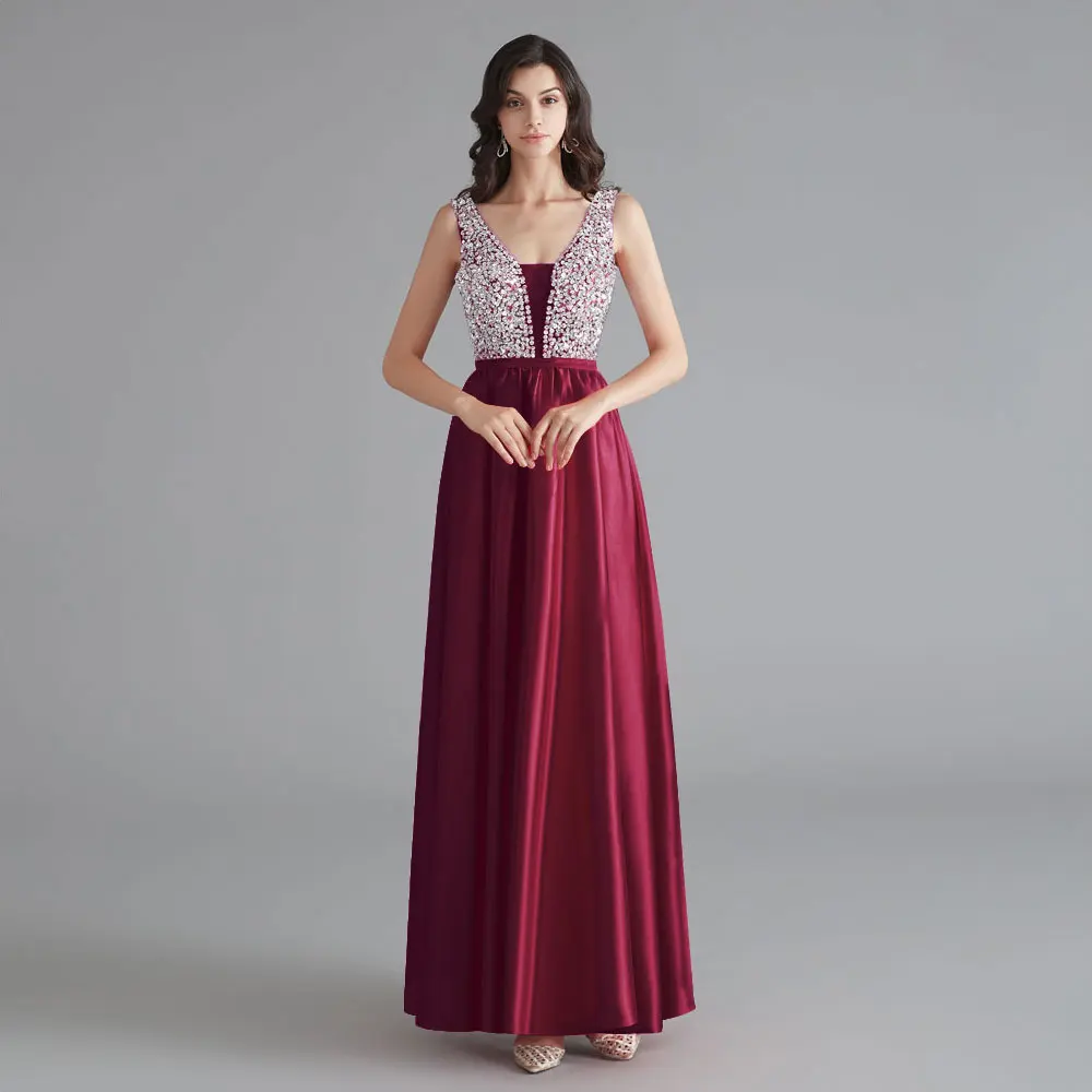 Burgundy Beauty Emily,, v-образный вырез, стразы, без рукавов, платья подружек невесты, длинное, на заказ, свадебное платье, Vestido dama de honor - Цвет: Burgundy