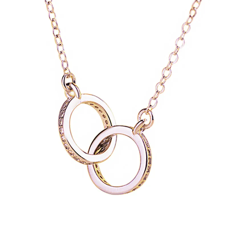 Двойной круг CZ цирконий ожерелья с подвесками для женщин подарок колье ожерелье