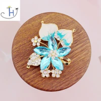 thj hot blue petal crystal brooch enamel painted rhinestones jewelry pins gold color unique design shinning scarf pins