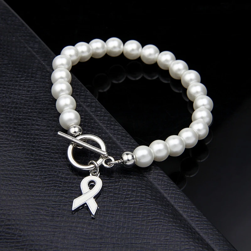 PBR079 эмалированная белая лента очаровательные жемчужные браслеты для борьбы с