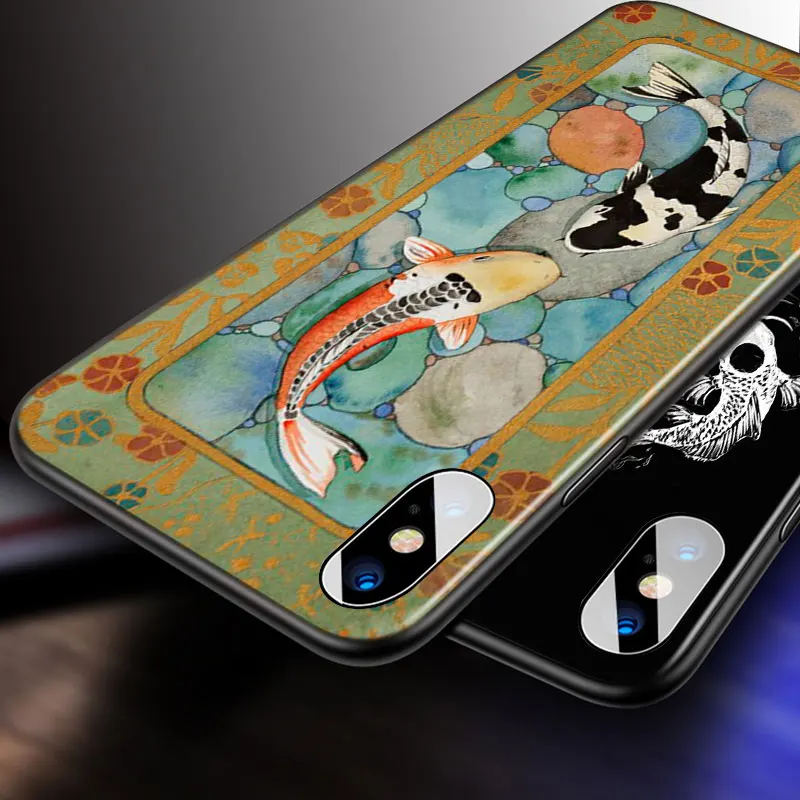 

Gossip illustration koi fish For Apple iPhone 12 11 Pro Max mini XS Max XR X 8 7 6 6S Plus 5S SE 2020 Soft Black Phone Case
