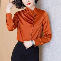 korean women silk shirt satin blouse women long sleeve shirts tops woman silk blouse elegant woman satin shirt top plus size 3xl