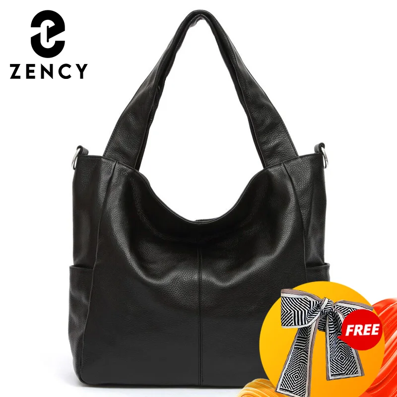 Zency 100% натуральная кожа элегантная женская сумка через плечо классическая черная