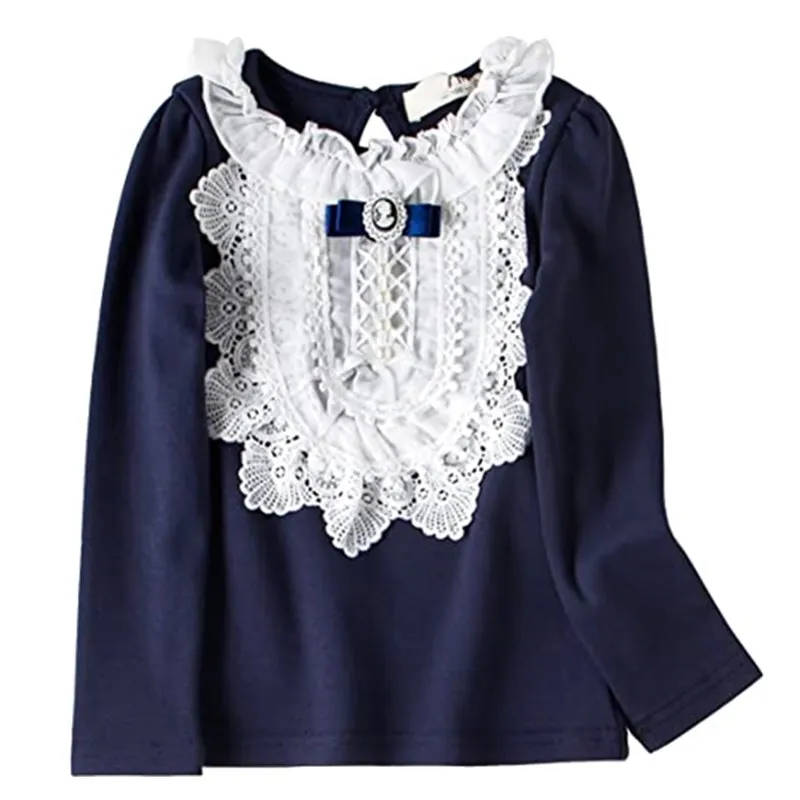 

Блузка с длинными рукавами для маленьких девочек, модный кружевной дизайн Детские хлопковые футболки для девочек 1-8 лет
