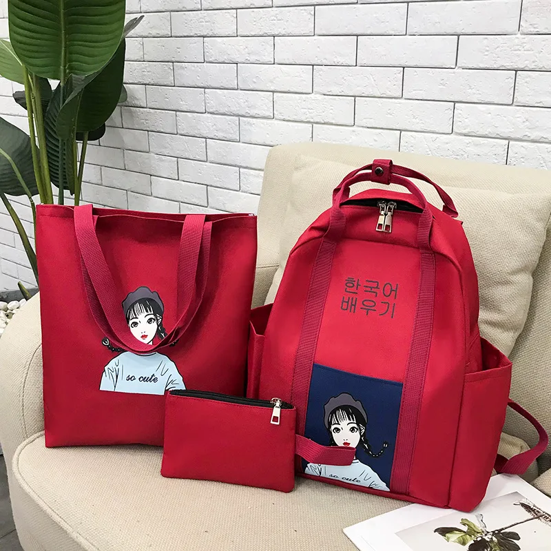 3 set Backpack Casual Women Shoulder Bags Candy Color Women Backpack Multi-pocket School Bag For Teenage Girls Mochilas Female