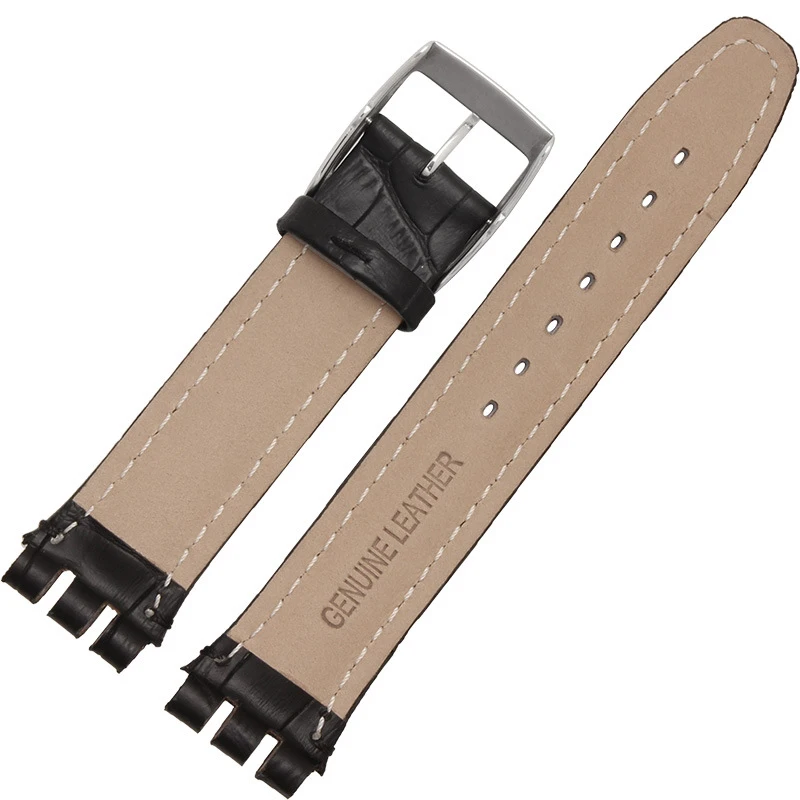 17mm 19mm strap for swatch band Genuine Calf Leather Watch Strap Band Black Brown White Waterproof High Quality | Наручные часы