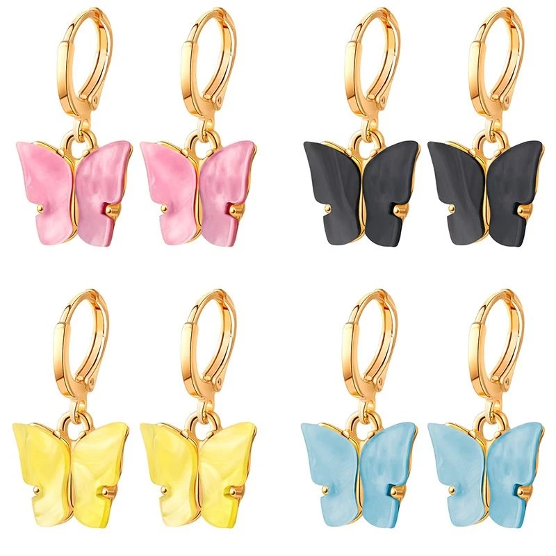 

Drop Shipping Trendy Butterfly Earrings Aesthetic Colorful Drop Earrings for Women Child Frosted Butterfly Cartilage Ear Jewelry