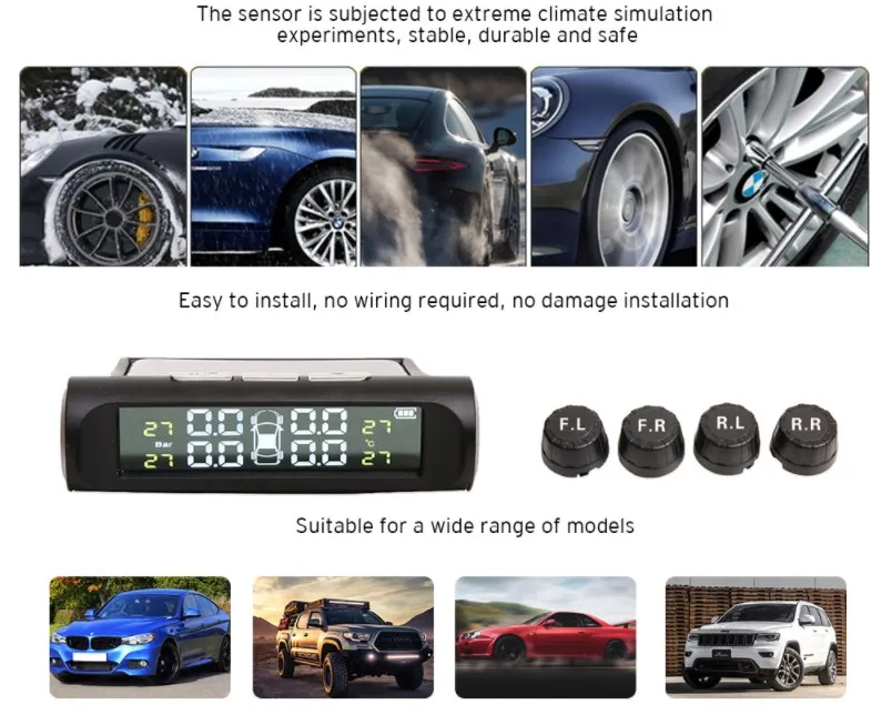 Zeepin TPMS Солнечная зарядка через usb автомобильная система контроля давления в шинах автоматическая система сигнализации с внешними/внутренними датчиками