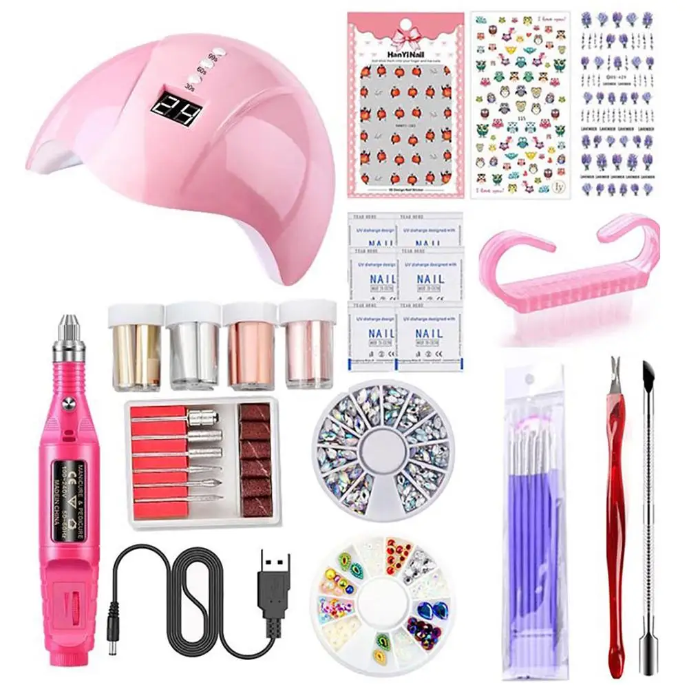 

UV LED Lamp Dryer USB Nail Polishing Kit Manicure Pen Rhinestone Art Tool Set With Electric Drill Machine Sticker Manicure
