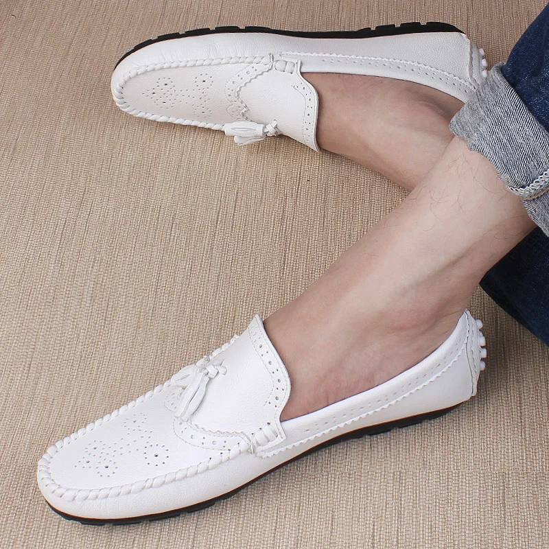 New Arrival Fashion Men White Black Loafer Shoes Slip on Trending Leisure Genuine Leather Male | Обувь