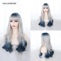 dalaohome long straight wavy natural woman hair lolita synthetic soft wigs heat resistant wig with bangs for cosplay curly hairs